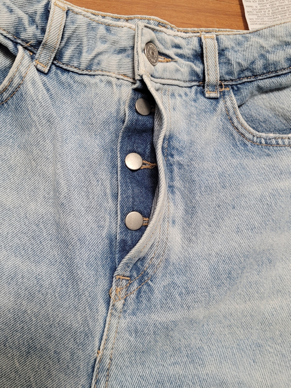 Zara Denim Jeans Straight Leg High Waisted Button Up Raw Hem Light Distressed 8 - Picture 3 of 14
